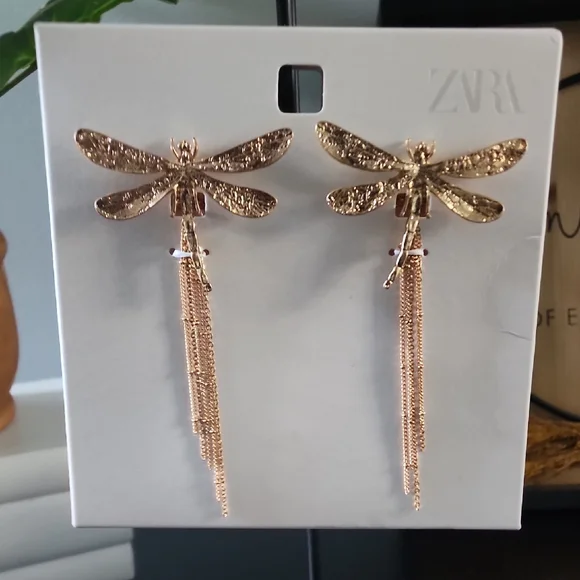 Zara Gold Dragonfly Earrings - Picture 5 of 12